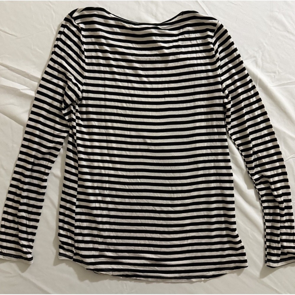 White House Black Market Striped Long Sleeve Tee Top Black White XS WHBM